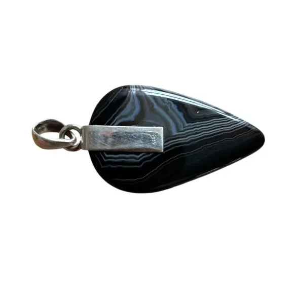 Black Striped Agate Solid 925 Sterling Silver Pendant - Picture 3 of 3